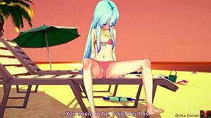 sex at the beach with cute 19-year-old blue-haired girl. she gets fucked hard missionary in koikatsu.