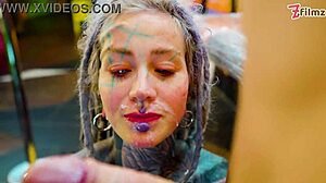 tattooed pornstar seduces customer into hard anal and facial cumshot