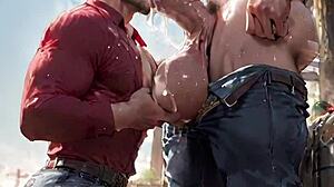 Ai fantasy barn scene with cute slut taking monster cock blowjob
