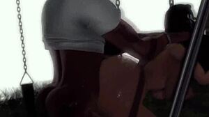 Man we got deepthroat and cunilingus with ebony monster cock outdoors on the swing set in second life