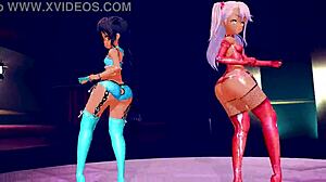 Chloe and Jahy Dancing Asian Black in Japanese Hentai Shake It