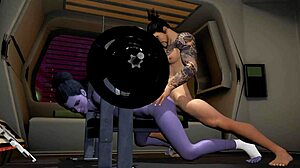 hanzo slams widowmaker's ass hard in sweaty gym overwatch parody