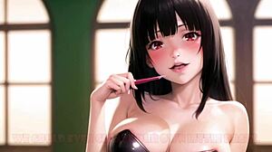 Jabami Yumeko dominates with a leash in cuckold hentai femdom humiliation game