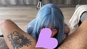 rei in evangelion cosplay bangs shinji with deepthroat and foot job.