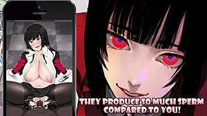 Jabami Yumeko dominates with a leash in cuckold hentai femdom humiliation game