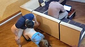 Hot Wife Cheats with Husband's Friend While He Works on Laptop NTR