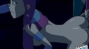 Robin eating out Estel in Batman anime style