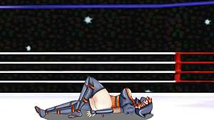 belly punch hits cute japanese ninja girl in wrestling
