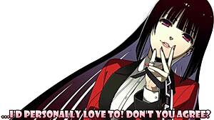 Jabami Yumeko dominates with a leash in cuckold hentai femdom humiliation game