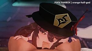 hu tao from genshin impact sucks and rides hard cock