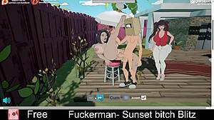 Fuckerman Sunset Bitch Blitz delivers raw futanari action in wild animated game scenes