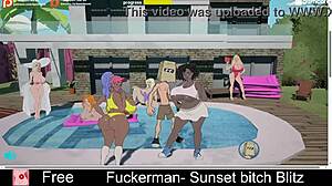 Fuckerman Sunset Bitch Blitz delivers raw futanari action in wild animated game scenes