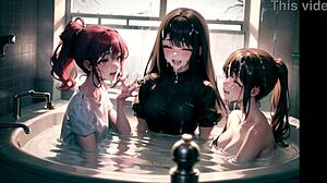 Beautiful Hentai Girls in Sperm Bath Scene