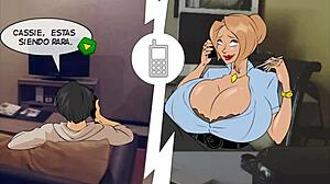 Deep feelings arise as Cassie handles massive cock cum in hentai game with big tits and ass troubles in Spanish version Cassie Cannons 2