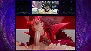 Bald pussy Marika bangs Scarlet Witch with sloppy blowjob dildo action!