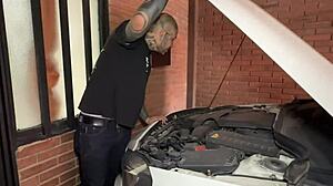 Jennie Gets Nailed by the Mechanic in Garage