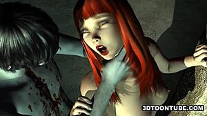 man, this 3d babe gets roughed up by a zombie!
