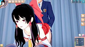 Reimu gets tit squeezing and handjob in 3dcg big tits anime from touhou project