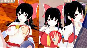 Reimu gets tit squeezing and handjob in 3dcg big tits anime from touhou project