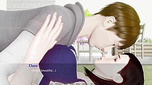 curvy milf in outfit gives blowjob with huge oppai in anime hentai gameplay.