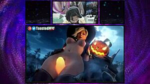 big breast miyabi rides cowgirl style while jill gets taken from behind, mercy works reaper’s rod, and petite judy joins in!