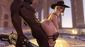 I get so turned on watching Ashe take that huge black cock deep in her ass from League of Legends Overwatch crossover.