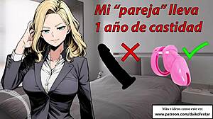 Mi Novio Locked in Chastity for Years, Using Dildo Instead!