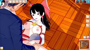 Reimu gets tit squeezing and handjob in 3dcg big tits anime from touhou project