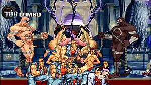 The succubus Lilith faced a wild gangbang in the hentai mugen game with creampie doggystyle action