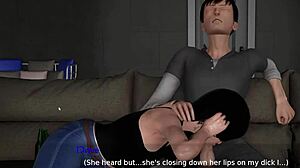 curvy milf in outfit gives blowjob with huge oppai in anime hentai gameplay.