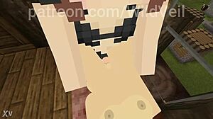 Futa slams cute gym girl in Minecraft action