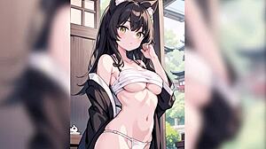 anime japanese maid girl gives blowjob then gets fucked missionary with tits and pussy action in the bedroom.