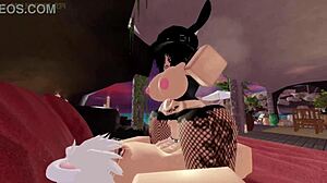 In Roblox, the goth bunny girl gets fucked hard in doggystyle.