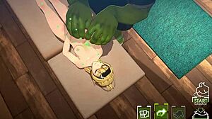 Ogro gives massage then bangs hot blonde anime chick.
