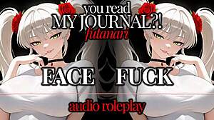 She discovered the hidden journal entry about futanari desires, leading to a messy choking deepthroat session with gagging femdom and blowjob in this erotic student hentai audio.