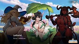 Curvy maidens Elianthe, Miriel, and Lothariel explore oppai squirting in mature outfit anal.