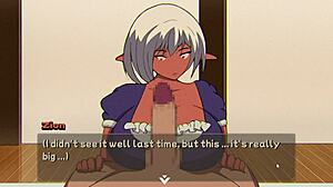 Oh man, that elf slut loses her virginity to paizuri in this hentai game part!