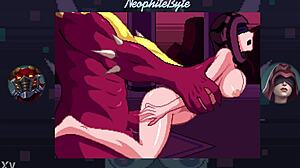 in a retro game world a powerful demon takes control over seris through intense battles