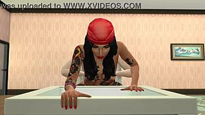 hot latina stepdaughter hints at missionary riding and squirting orgasm with old man in sims scene