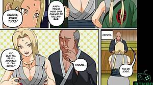 naruto parody shows tsunade losing game leading to blowjob creampie gangbang with milf blonde action