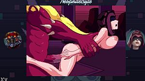 in a retro game world a powerful demon takes control over seris through intense battles