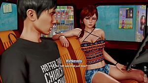 At the inn, big tits bounce during the anime game adventure.