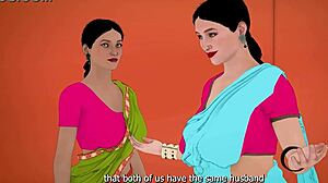 Savita and Piya bhabhi endure double penetration by a stranger in the game.