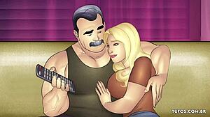 fucking the milf and 20-year-old girl in animated porn group scene.