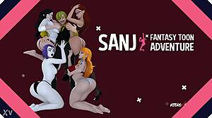 sanji embarks on a fantasy toon adventure with nami robin raven bulma and jessica in parody worlds