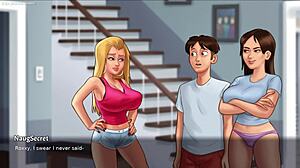 Caught stepsis jenny playing with her big boobs in summertime saga 3d game!