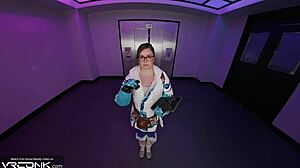 Chubby Mei rides huge cock in VR