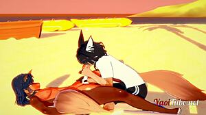 hey check out these two furry dogs giving blowjob on beach with cumshot in hardcore yaoi animation