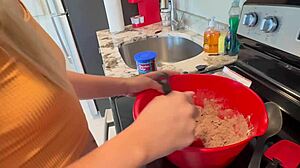 baking cookies with sweet blonde stepdaughter lola cheeks
