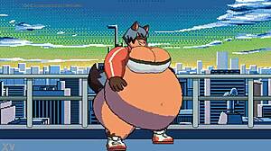 Michiru experiences detailed belly inflation in anime